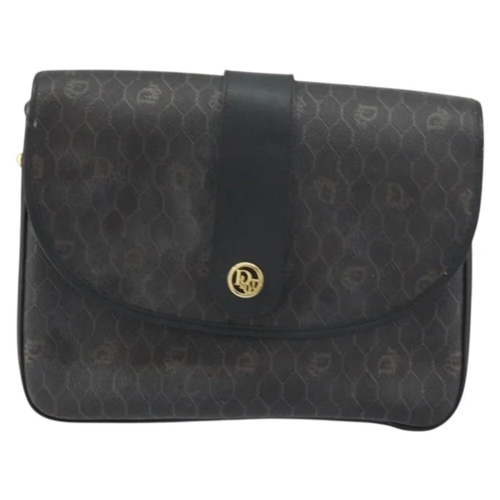 Authentic Christian Dior Honeycomb Canvas Shoulder Bag PVC Black Gold - Picture 5 of 16